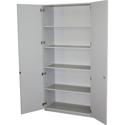 Double door cupboard, HxWxD 1864 x 913 x 440 mm, 4 shelves, light grey RAL 7035 with double doors.