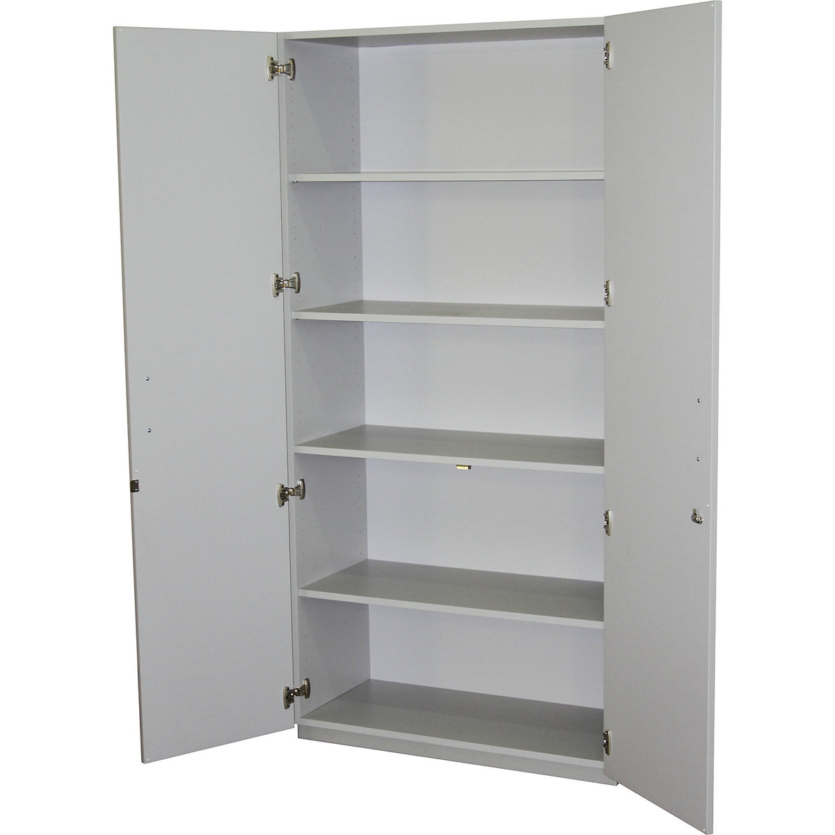 Double door cupboard, HxWxD 1864 x 913 x 440 mm, 4 shelves, light grey RAL 7035 with double doors.