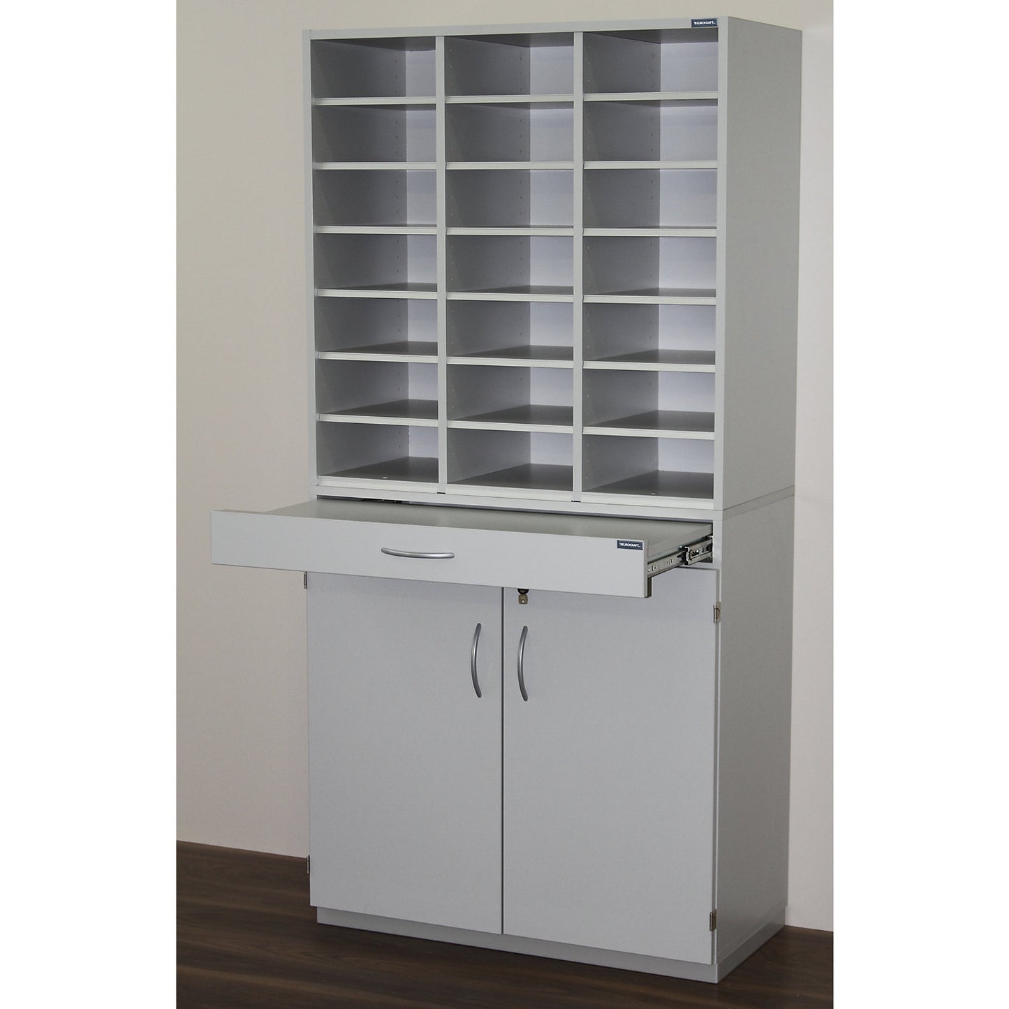 Sorting station, HxWxD 1864 x 913 x 440 mm, 21 x A4 compartments, light grey RAL 7035.