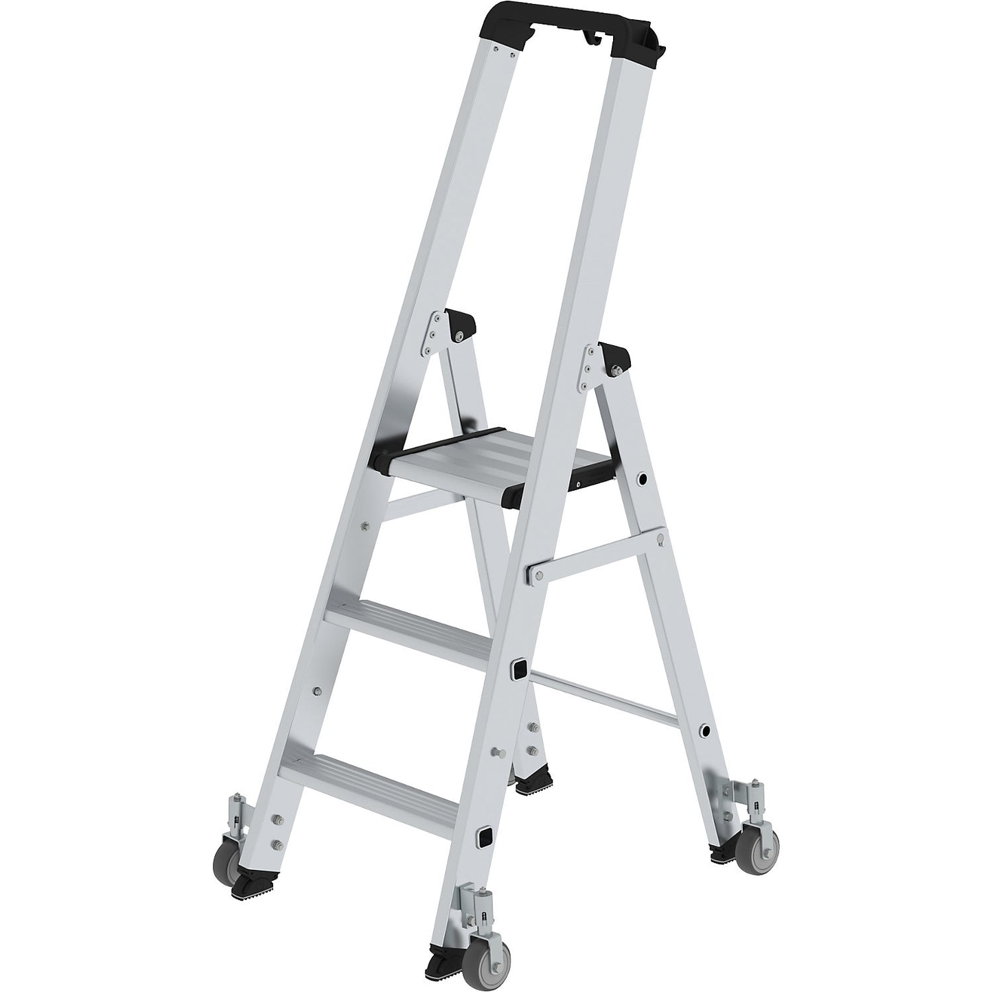 Step ladder, single sided, mobile model, 3 steps, platform height 700 mm.