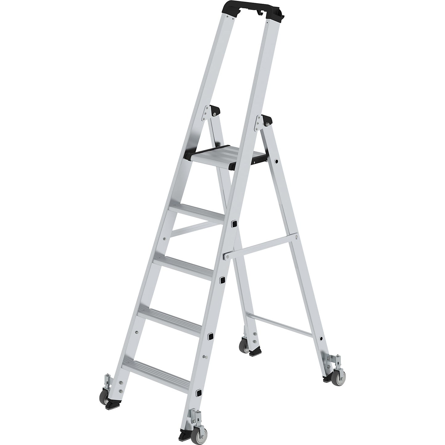 Step ladder, single sided, mobile model, 5 steps, platform height 1170 mm.