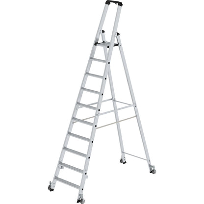 Step ladder, single sided, mobile model, 10 steps, platform height 2340 mm.