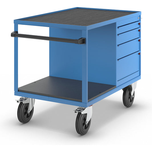 Assembly trolley, max. load 500 kg, 4 drawers, light blue RAL 5012.