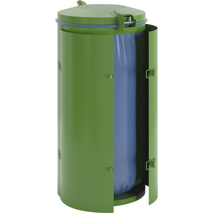 Sheet steel waste collector, for capacity 120 l, with double doors, green with metal lid.