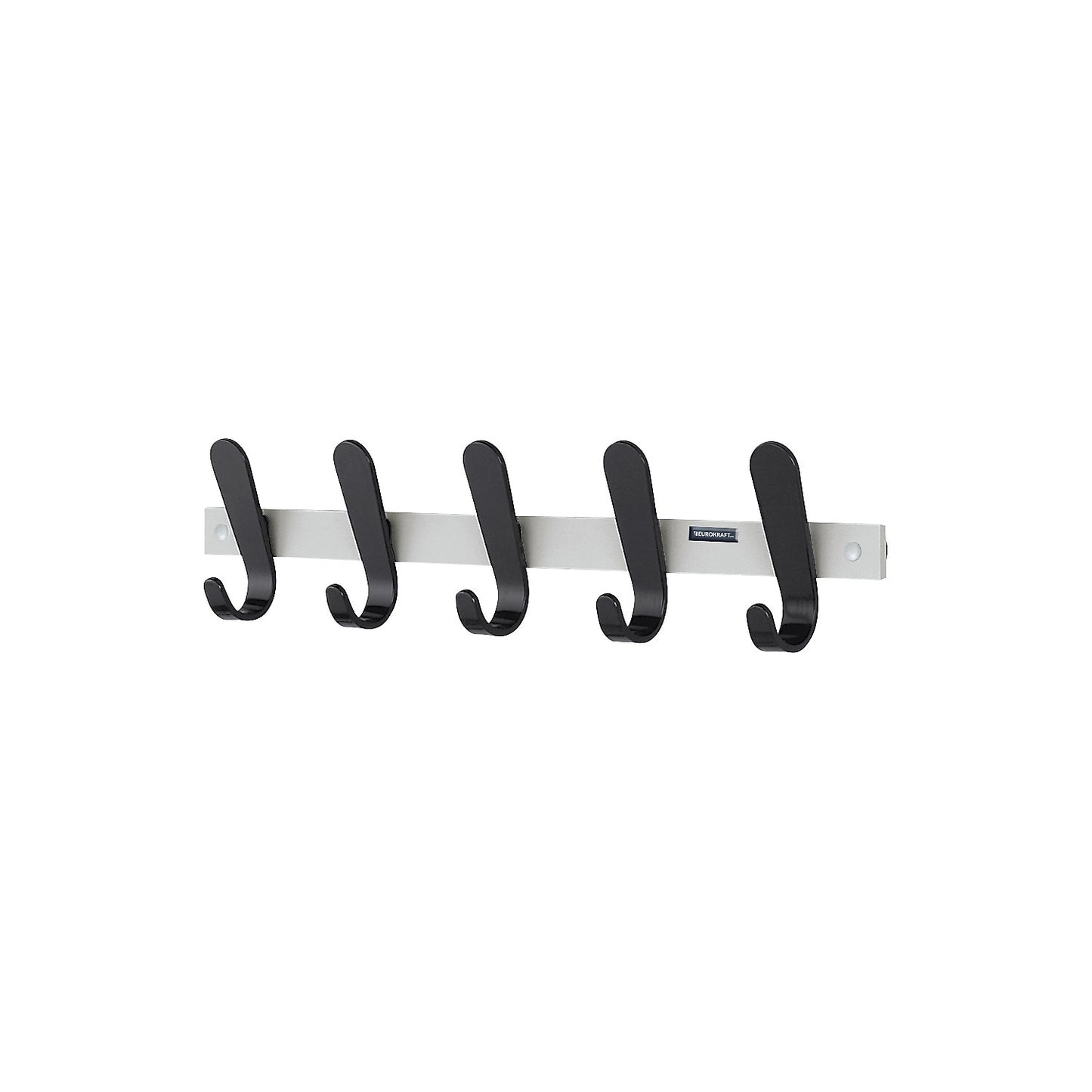 Coat rail, 5 coat hooks, HxWxD 130 x 600 x 60 mm, pack of 2, hook colour black.