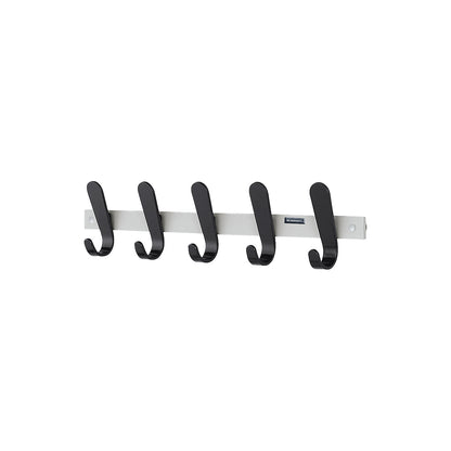 Coat rail, 5 coat hooks, HxWxD 130 x 600 x 60 mm, pack of 2, hook colour black.