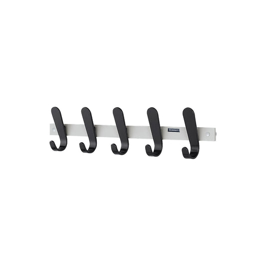 Coat rail, 5 coat hooks, HxWxD 130 x 600 x 60 mm, pack of 2, hook colour black.