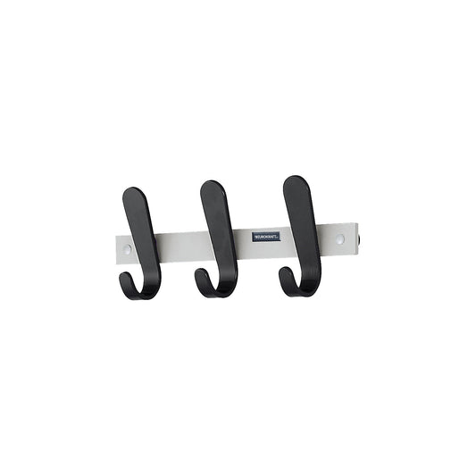 Coat rail, 3 coat hooks, HxWxD 130 x 360 x 60 mm, pack of 2, hook colour black.