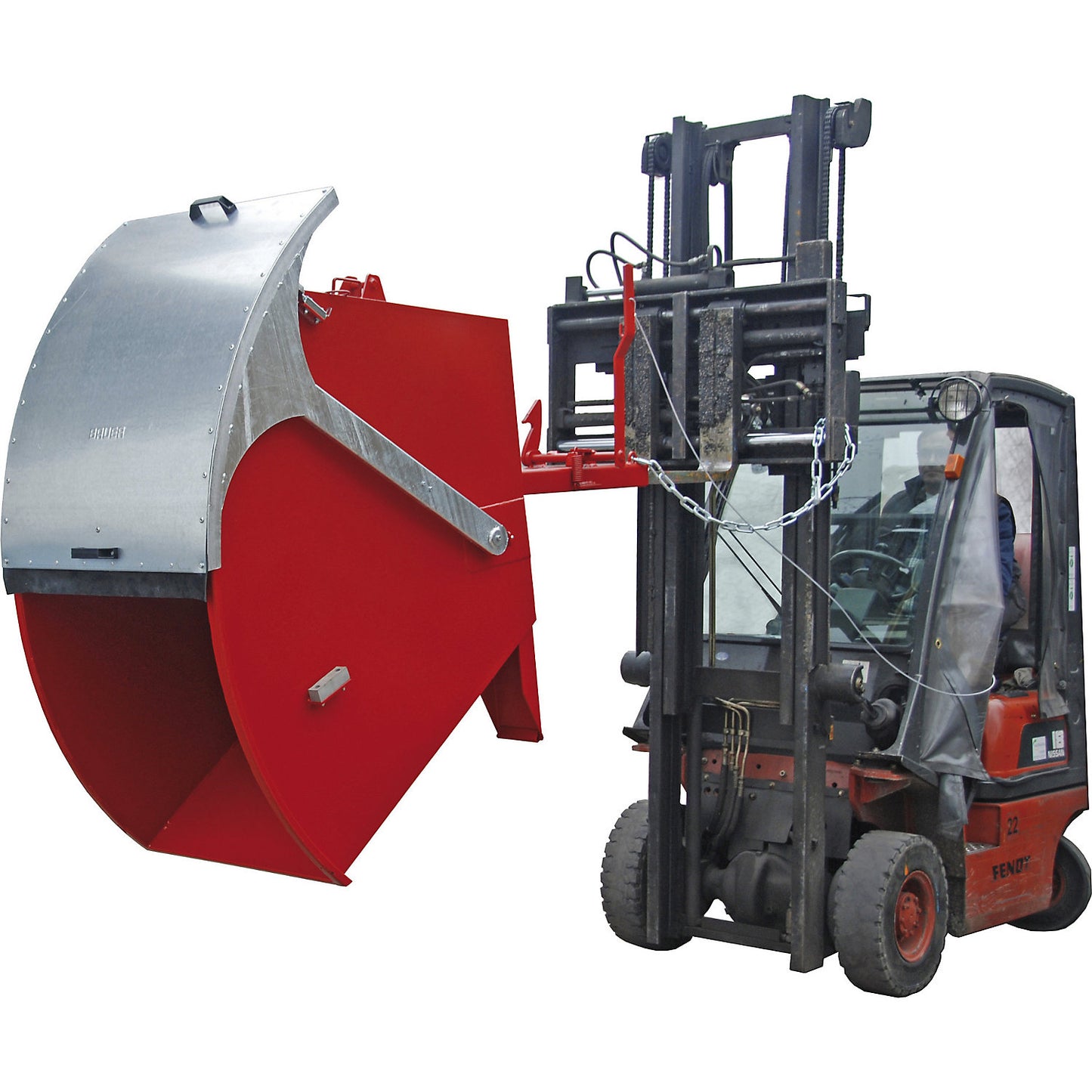 Tilting skip with round lid, capacity 1 m³, yellow orange.