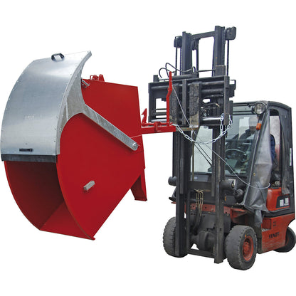 Tilting skip with round lid, capacity 1 m³, yellow orange.