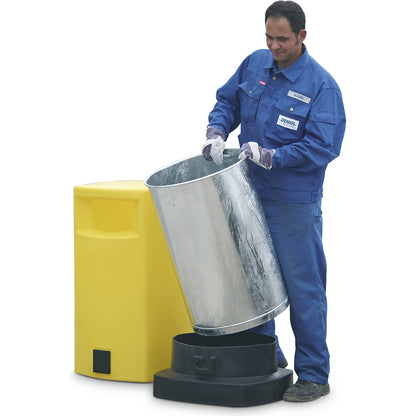 Plastic waste collector for outdoor use, capacity 120 l, WxHxD 580 x 1050 x 580 mm, yellow.