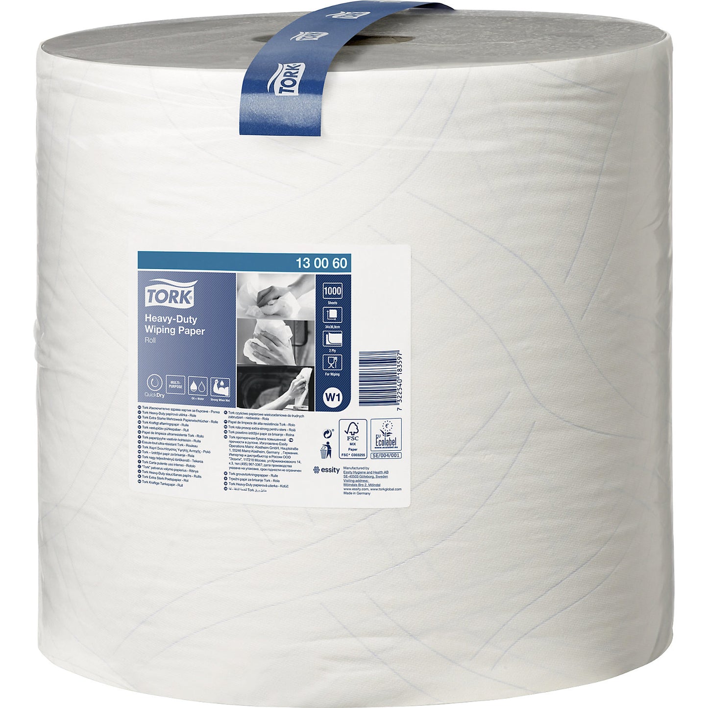Paper wipes, extra strong, TAD quality, 2-ply, white, pack of 1 roll, 1000 sheets/roll.
