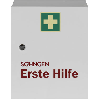 First aid cupboard, DIN 13157, without contents, white, depth 140 mm, HxW 362 x 302 mm.