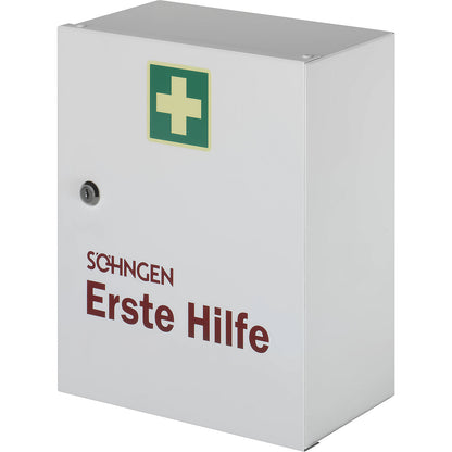 First aid cupboard, DIN 13157, without contents, white, depth 140 mm, HxW 362 x 302 mm.