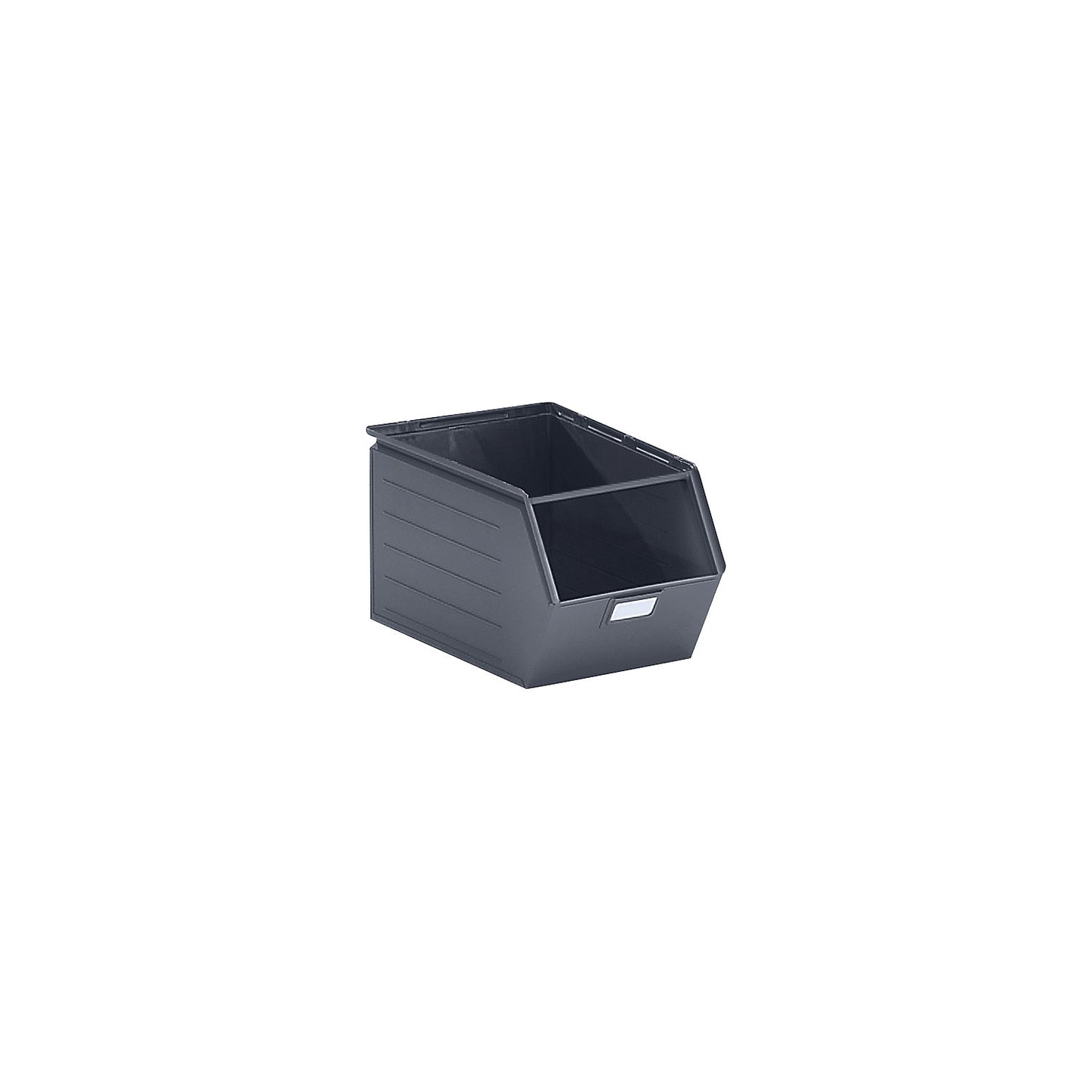 Open fronted storage bin made of sheet steel, LxWxH 544 x 310 x 300 mm, with support rod, basalt grey.