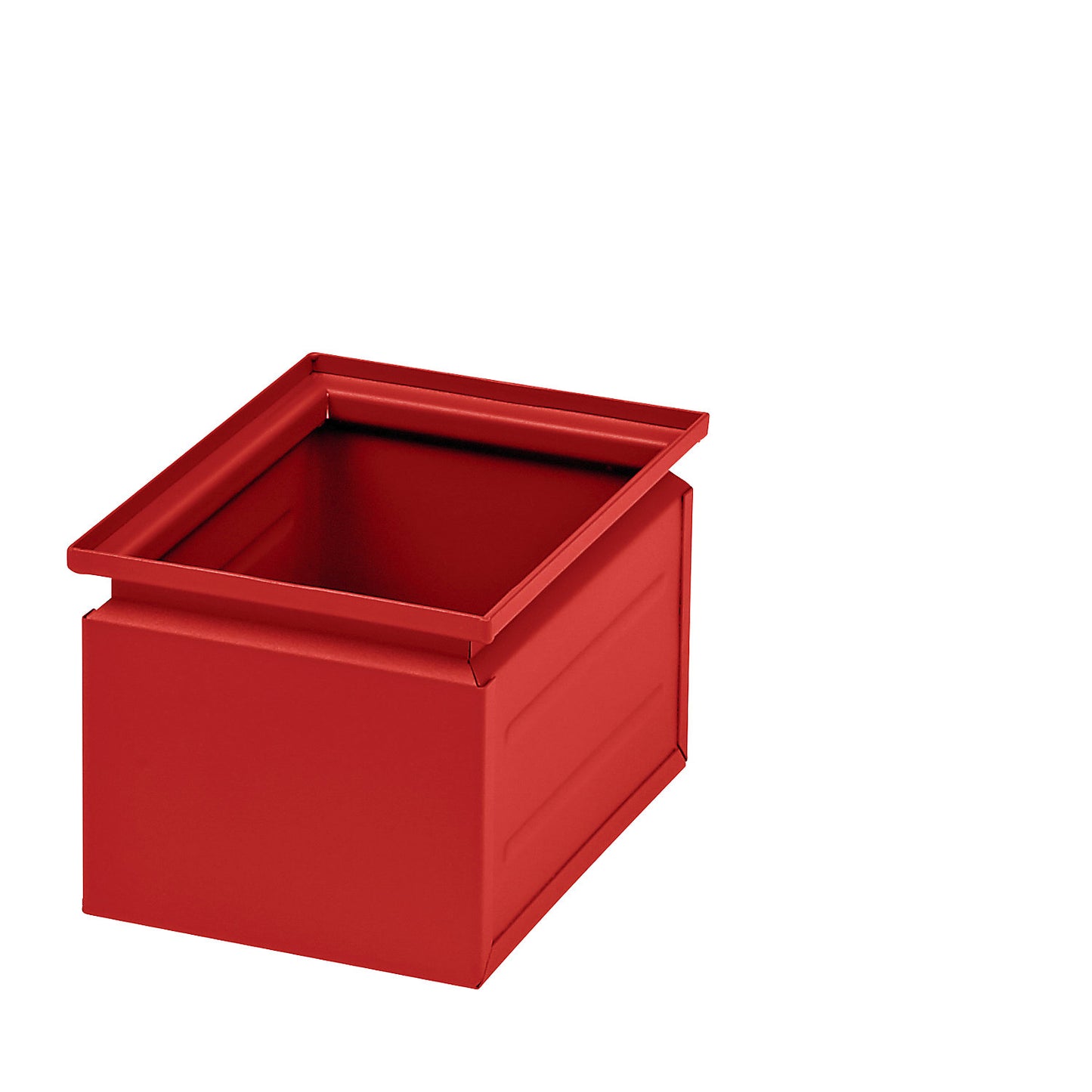 Stacking container made of sheet steel, capacity approx. 3.6 l, flame red RAL 3000.