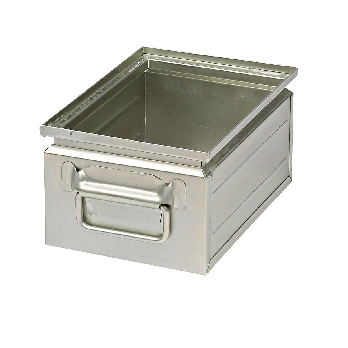 Stacking container made of sheet steel, capacity approx. 9 l, zinc plated.