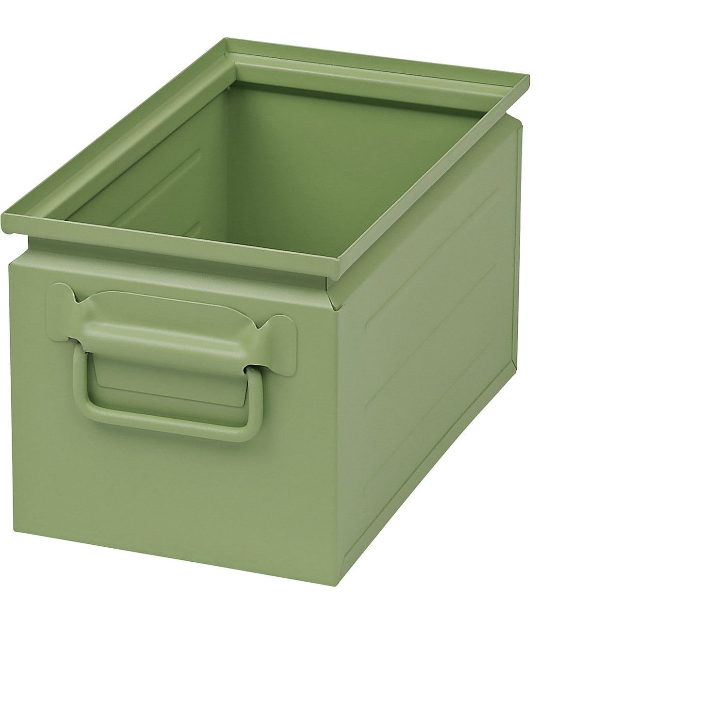 Stacking container made of sheet steel, capacity approx. 14 l, reseda green RAL 6011.
