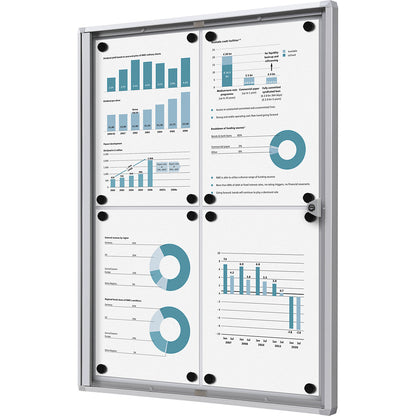 Display case for indoor use, metal rear panel, 4 x A4 sheets, HxW 655 x 491 mm.