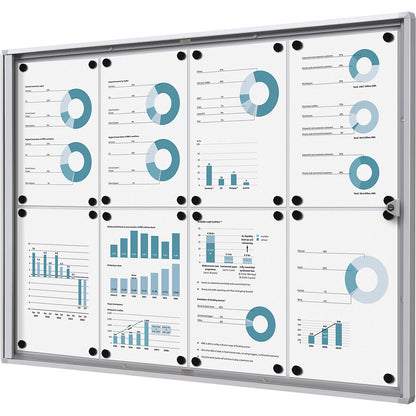 Display case for indoor use, metal rear panel, 8 x A4 sheets, HxW 655 x 931 mm.