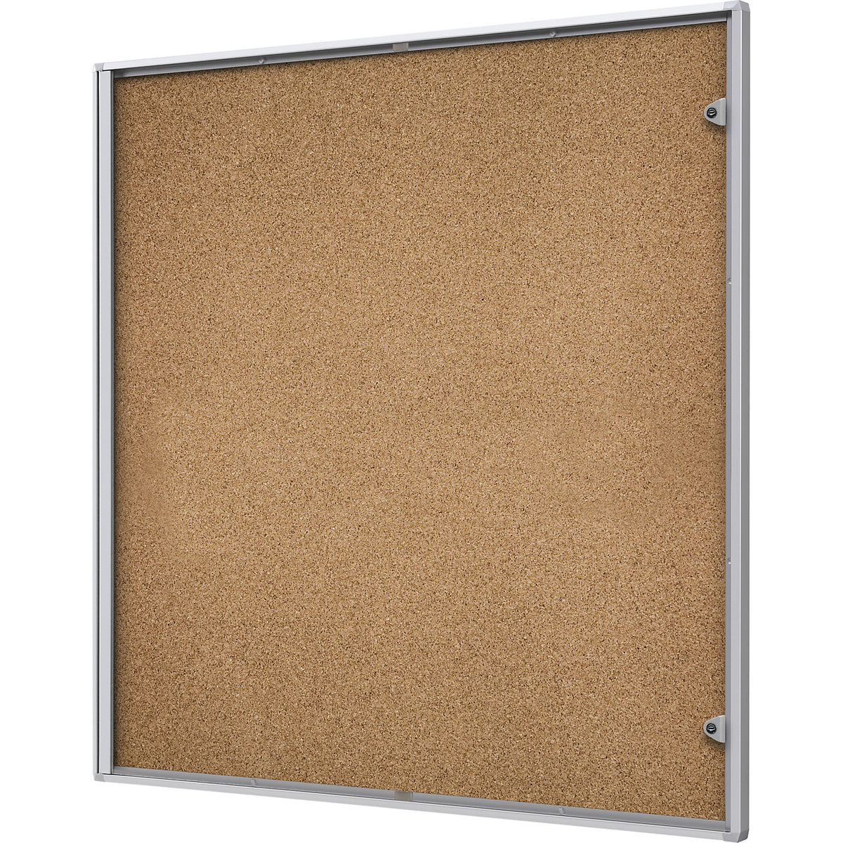 Display case for indoor use, cork rear panel, 12 x A4 sheets, HxW 963 x 931 mm.