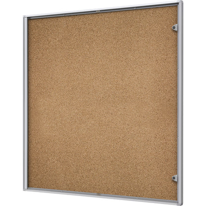 Display case for indoor use, cork rear panel, 12 x A4 sheets, HxW 963 x 931 mm.