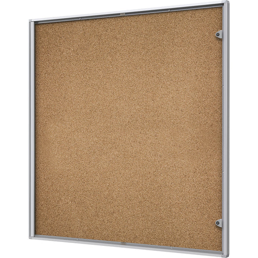 Display case for indoor use, cork rear panel, 12 x A4 sheets, HxW 963 x 931 mm.