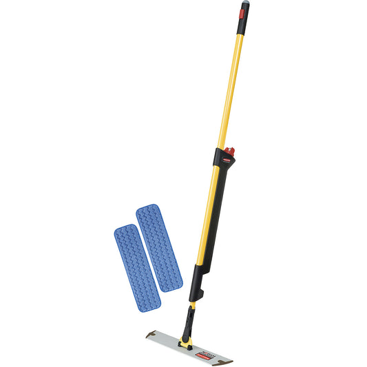 PULSE™ spray mop floor cleaning set, with mop holder and 2 microfibre mops, yellow / black.