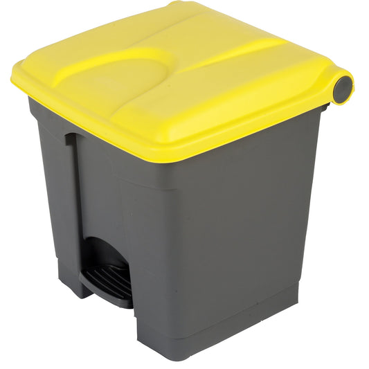 Foot pedal bin, capacity 30 l, WxHxD 410 x 435 x 400 mm, grey, yellow lid.