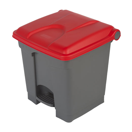 Foot pedal bin, capacity 30 l, WxHxD 410 x 435 x 400 mm, grey, red lid.
