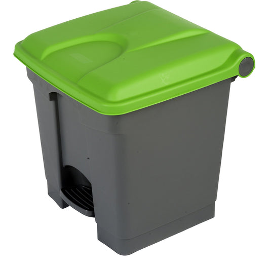 Foot pedal bin, capacity 30 l, WxHxD 410 x 435 x 400 mm, grey, green lid.