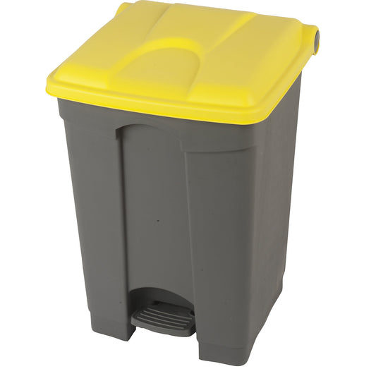 Foot pedal bin, capacity 45 l, WxHxD 410 x 600 x 400 mm, grey, yellow lid.