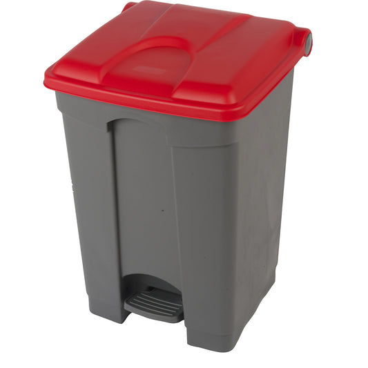 Foot pedal bin, capacity 45 l, WxHxD 410 x 600 x 400 mm, grey, red lid.