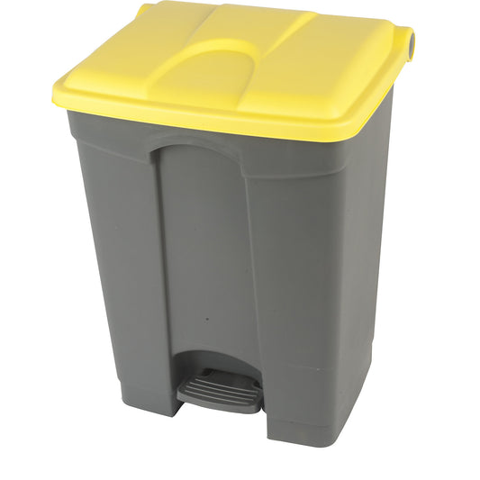 Foot pedal bin, capacity 70 l, WxHxD 505 x 675 x 415 mm, grey, yellow lid.