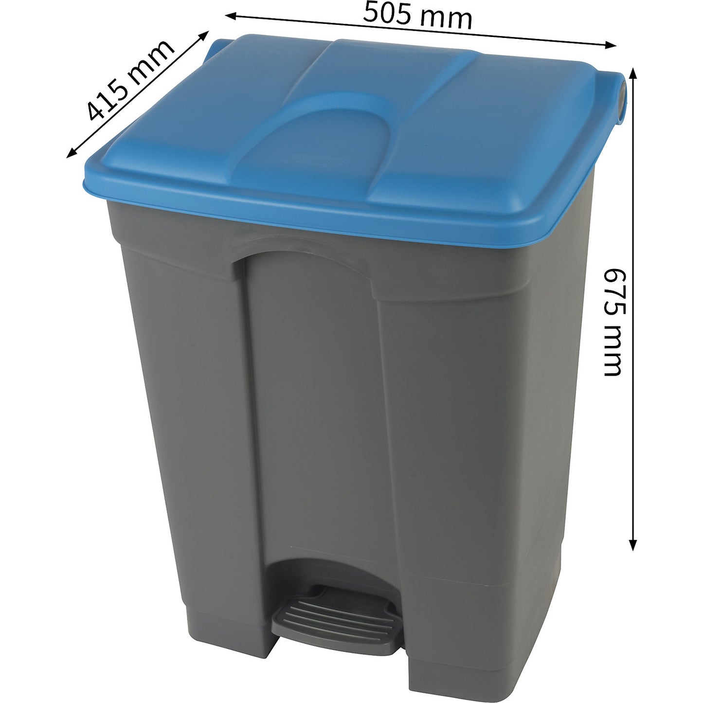 Foot pedal bin, capacity 70 l, WxHxD 505 x 675 x 415 mm, grey, blue lid.