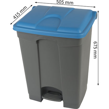 Foot pedal bin, capacity 70 l, WxHxD 505 x 675 x 415 mm, grey, blue lid.