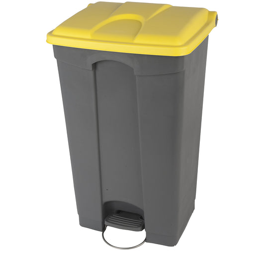 Foot pedal bin, capacity 90 l, WxHxD 505 x 790 x 410 mm, grey, yellow lid.