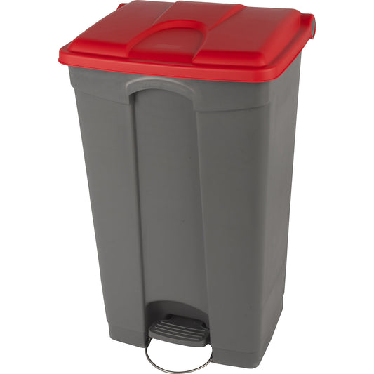 Foot pedal bin, capacity 90 l, WxHxD 505 x 790 x 410 mm, grey, red lid.