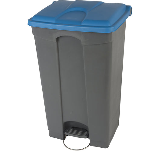 Foot pedal bin, capacity 90 l, WxHxD 505 x 790 x 410 mm, grey, blue lid.