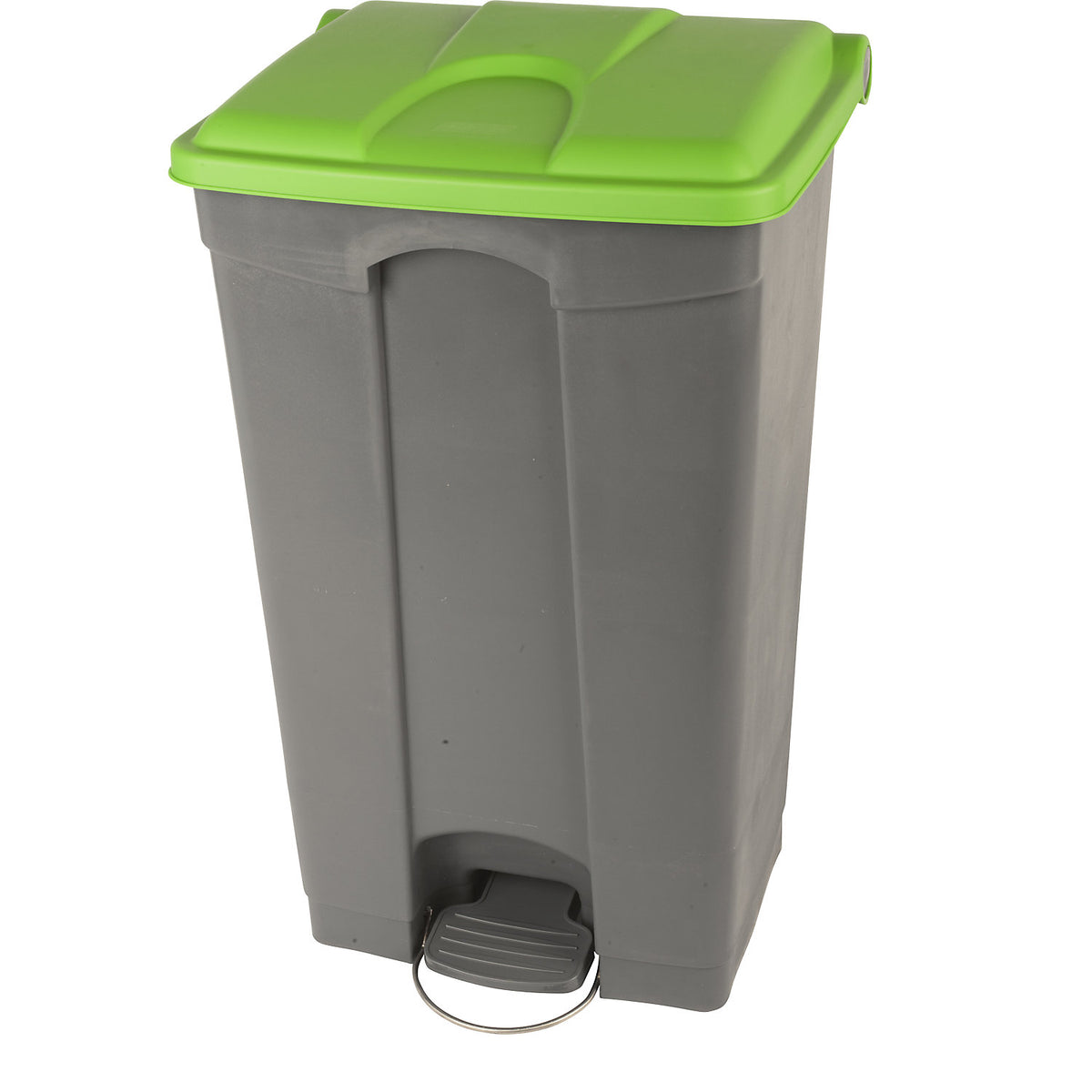 Foot pedal bin, capacity 90 l, WxHxD 505 x 790 x 410 mm, grey, green lid.