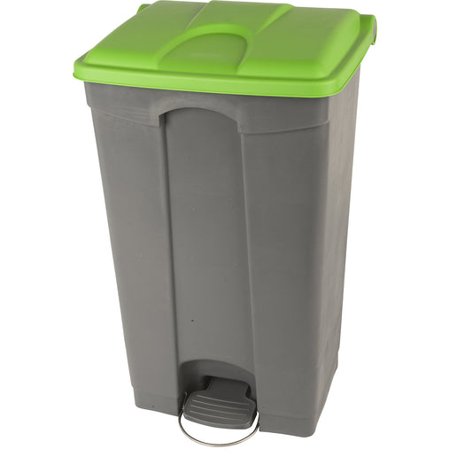 Foot pedal bin, capacity 90 l, WxHxD 505 x 790 x 410 mm, grey, green lid.