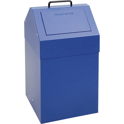 Recyclable waste collector with flap, capacity 45 l, WxHxD 320 x 650 x 310 mm, stationary, blue RAL 5010.