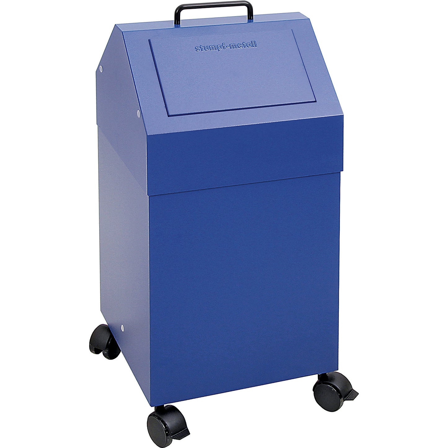 Recyclable waste collector with flap, capacity 45 l, WxHxD 320 x 710 x 310 mm, mobile, blue RAL 5010.