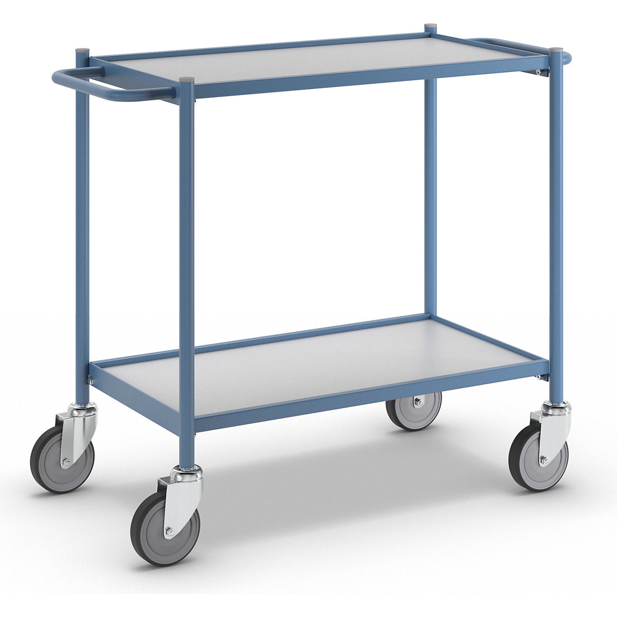 Table trolley, max. load 150 kg, with push handle, 2 shelves, 4 swivel castors.