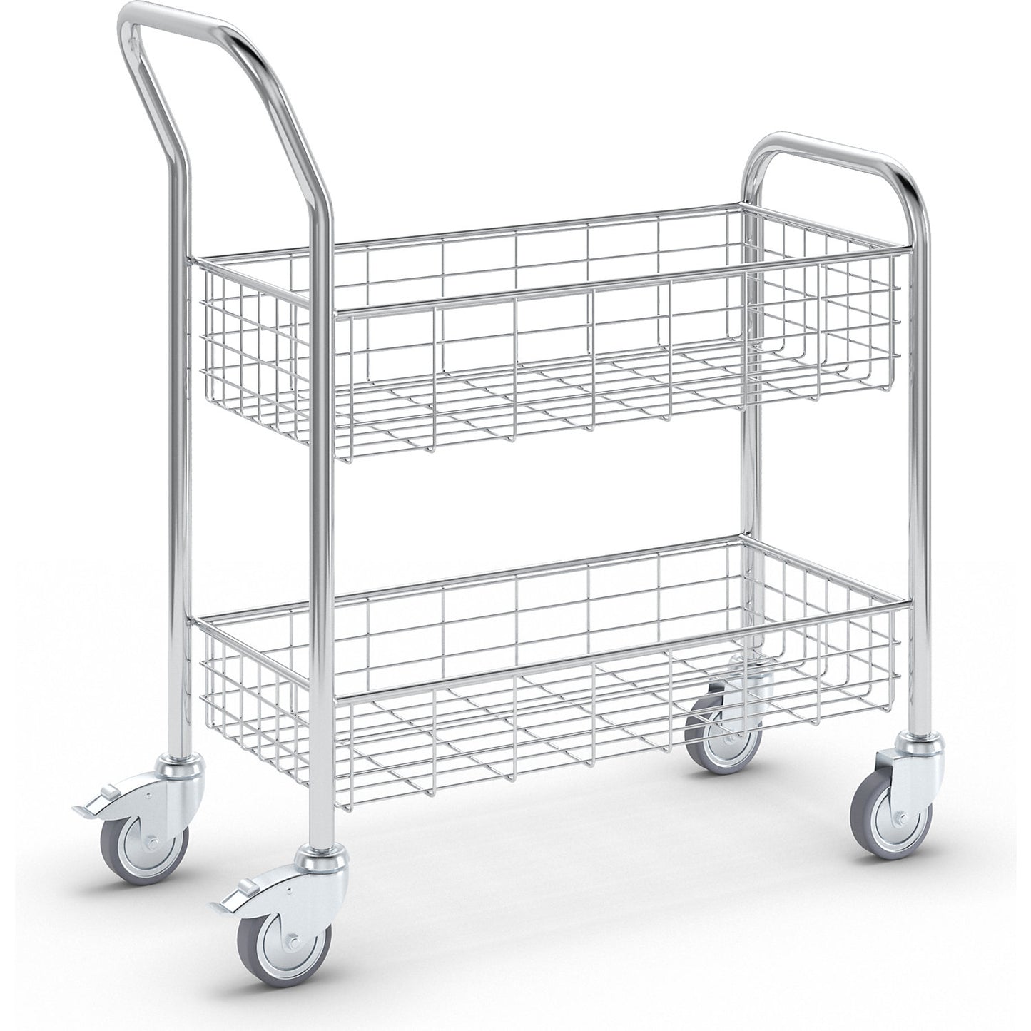 Office and mail distribution trolley, max. load 200 kg, white aluminium, LxWxH 890 x 380 x 1010 mm, 2 shelves.