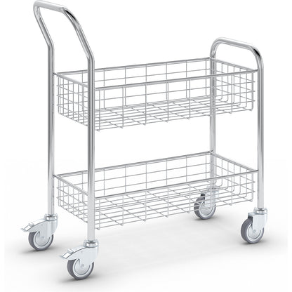 Office and mail distribution trolley, max. load 200 kg, white aluminium, LxWxH 890 x 380 x 1010 mm, 2 shelves.