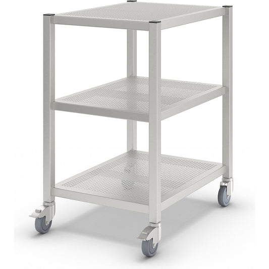 Cleanroom platform trolley, made of stainless steel, 3 shelves, length 800 mm.