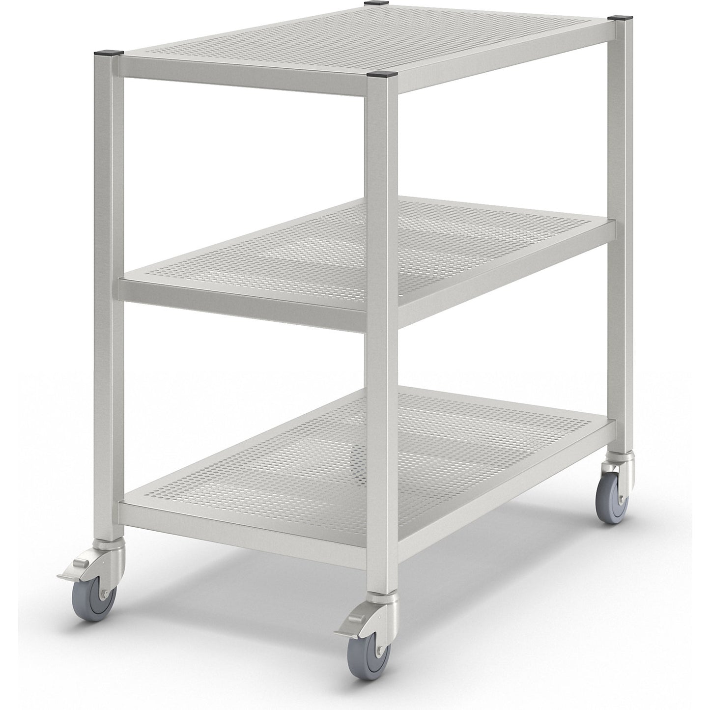 Cleanroom platform trolley, made of stainless steel, 3 shelves, length 1000 mm.