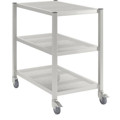 Cleanroom platform trolley, made of stainless steel, 3 shelves, length 1000 mm.