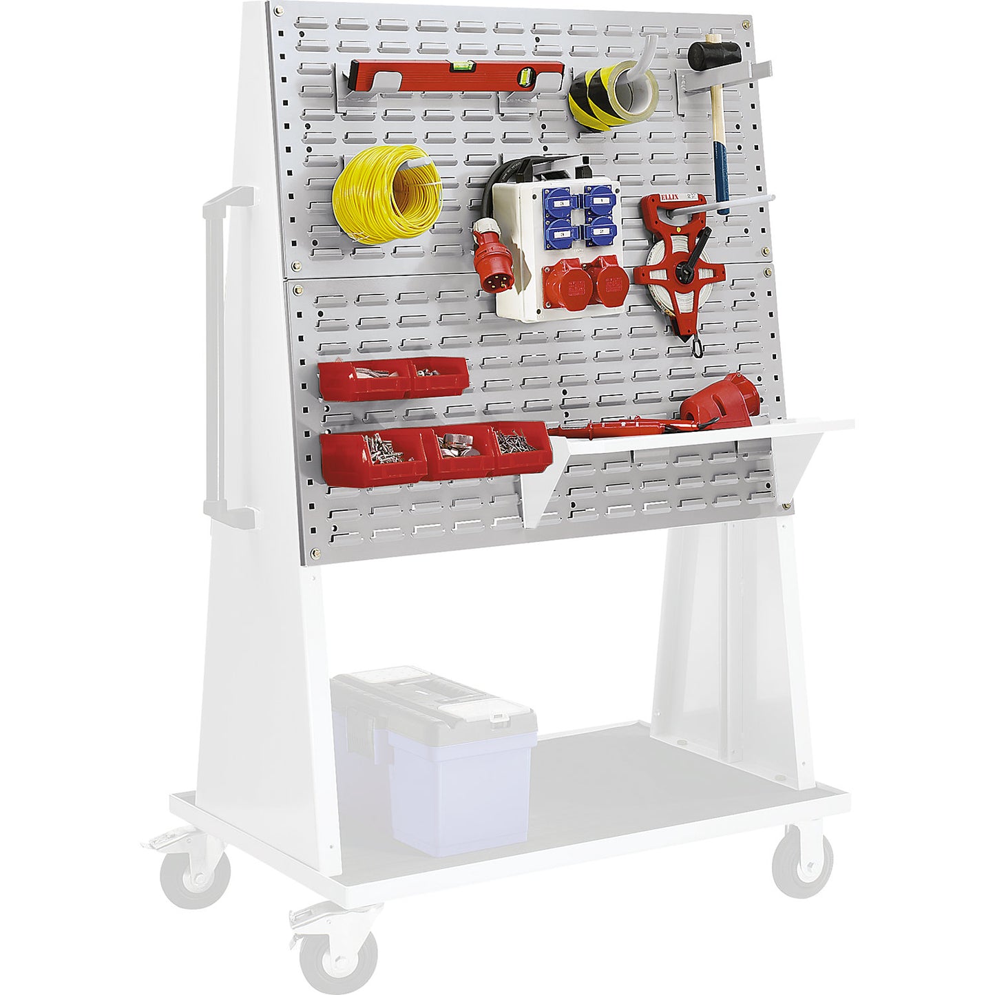 Louvred panel made of steel for tool trolley, LxW 991 x 457 mm, white aluminium RAL 9006.